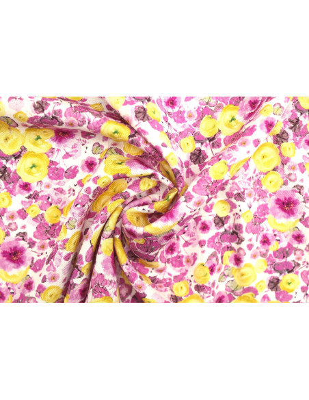Tissu Gabardine Viscose Imprimé Fleur Poppies Rose de Qualité, Tissu au mètre, Tissu pas cher - Alltissus.com