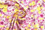 Tissu Gabardine Viscose Imprimé Fleur Poppies Rose de Qualité, Tissu au mètre, Tissu pas cher - Alltissus.com