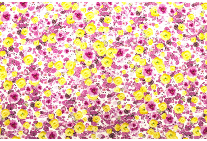 Tissu Gabardine Viscose Imprimé Fleur Poppies Rose de Qualité, Tissu au mètre, Tissu pas cher - Alltissus.com