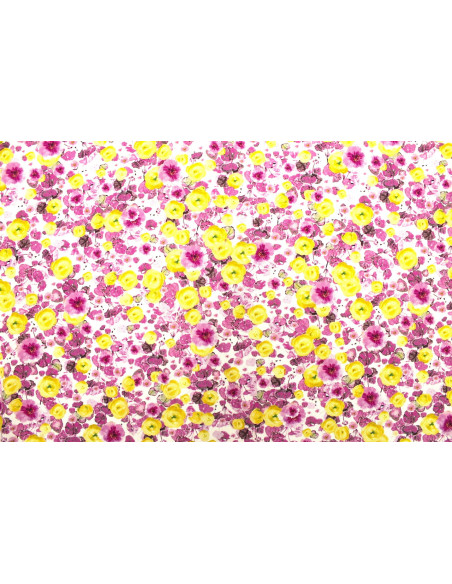 Tissu Gabardine Viscose Imprimé Fleur Poppies Rose de Qualité, Tissu au mètre, Tissu pas cher - Alltissus.com
