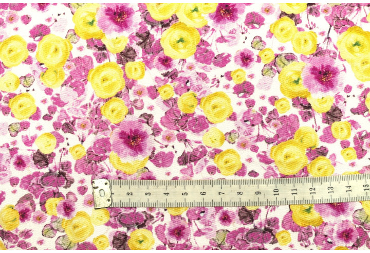 Tissu Gabardine Viscose Imprimé Fleur Poppies Rose de Qualité, Tissu au mètre, Tissu pas cher - Alltissus.com