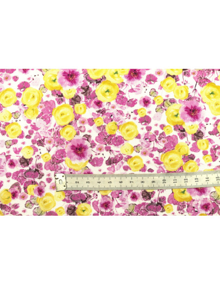 Tissu Gabardine Viscose Imprimé Fleur Poppies Rose de Qualité, Tissu au mètre, Tissu pas cher - Alltissus.com