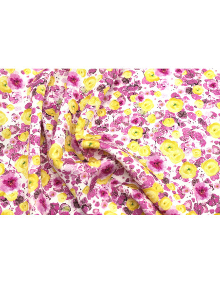 Tissu Gabardine Viscose Imprimé Fleur Poppies Rose de Qualité, Tissu au mètre, Tissu pas cher - Alltissus.com