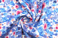 Tissu Gabardine Viscose Imprimé Fleur Poppies Bleu Violet de Qualité, Tissu au mètre, Tissu pas cher - Alltissus.com