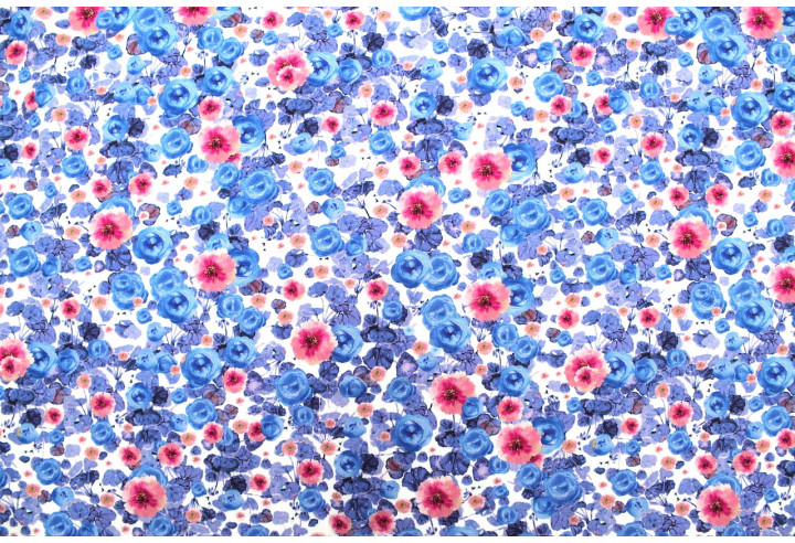 Tissu Gabardine Viscose Imprimé Fleur Poppies Bleu Violet de Qualité, Tissu au mètre, Tissu pas cher - Alltissus.com