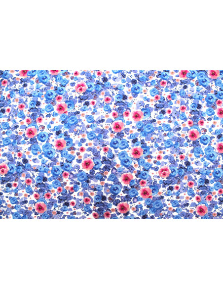 Tissu Gabardine Viscose Imprimé Fleur Poppies Bleu Violet de Qualité, Tissu au mètre, Tissu pas cher - Alltissus.com