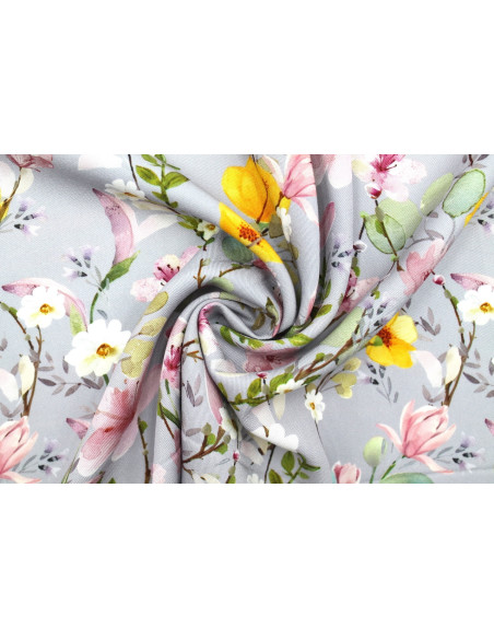 Tissu Gabardine Viscose Imprimé Fleur Violette Gris de Qualité, Tissu au mètre, Tissu pas cher - Alltissus.com