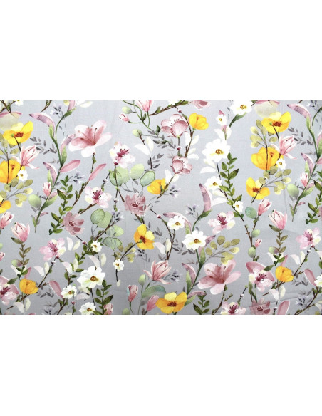 Tissu Gabardine Viscose Imprimé Fleur Violette Gris de Qualité, Tissu au mètre, Tissu pas cher - Alltissus.com