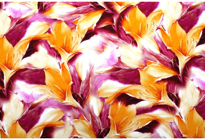 Tissu Gabardine Viscose Imprimé Fleur Grande Lys Fuchsia de Qualité, Tissu au mètre, Tissu pas cher - Alltissus.com