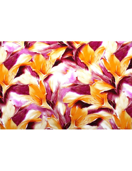 Tissu Gabardine Viscose Imprimé Fleur Grande Lys Fuchsia de Qualité, Tissu au mètre, Tissu pas cher - Alltissus.com