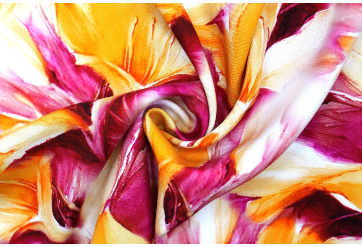 Tissu Gabardine Viscose Imprimé Fleur Grande Lys Fuchsia de Qualité, Tissu au mètre, Tissu pas cher - Alltissus.com