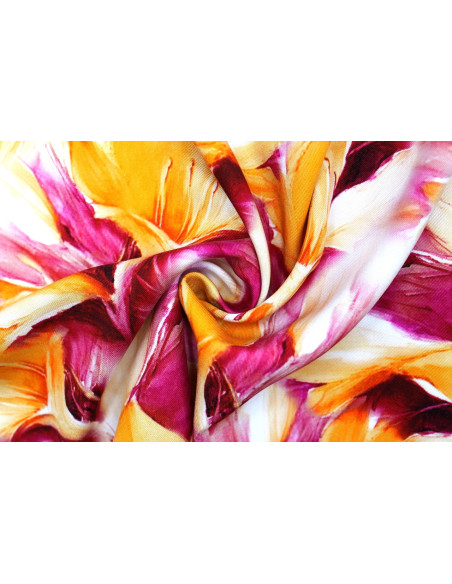 Tissu Gabardine Viscose Imprimé Fleur Grande Lys Fuchsia de Qualité, Tissu au mètre, Tissu pas cher - Alltissus.com