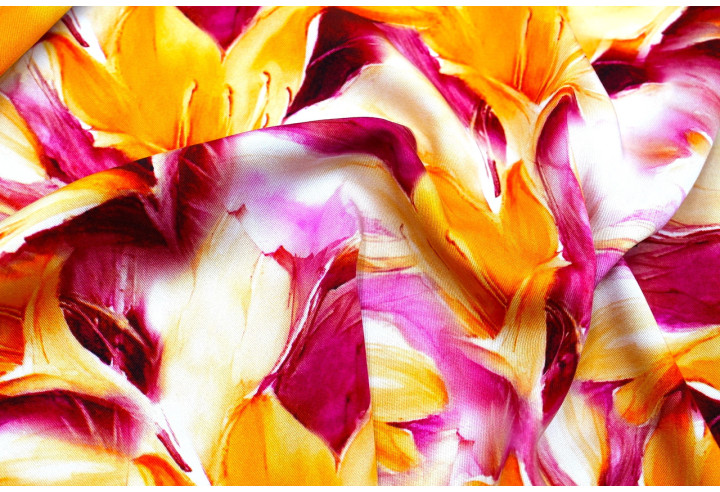 Tissu Gabardine Viscose Imprimé Fleur Grande Lys Fuchsia de Qualité, Tissu au mètre, Tissu pas cher - Alltissus.com