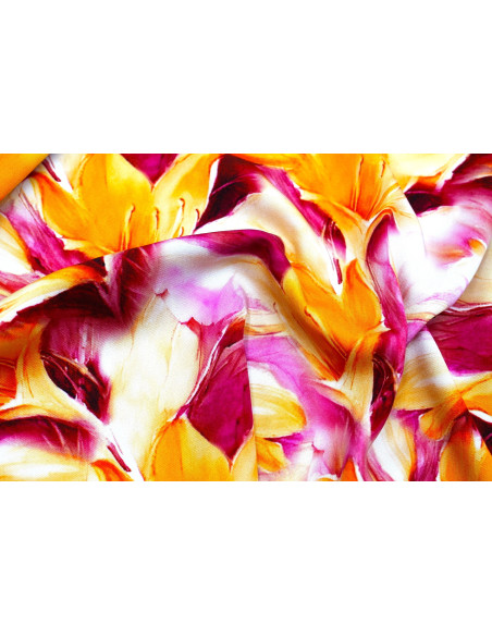 Tissu Gabardine Viscose Imprimé Fleur Grande Lys Fuchsia de Qualité, Tissu au mètre, Tissu pas cher - Alltissus.com