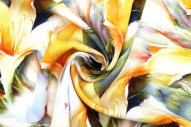 Tissu Gabardine Viscose Imprimé Fleur Grande Lys Orange de Qualité, Tissu au mètre, Tissu pas cher - Alltissus.com