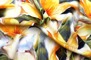 Tissu Gabardine Viscose Imprimé Fleur Grande Lys Orange de Qualité, Tissu au mètre, Tissu pas cher - Alltissus.com 2