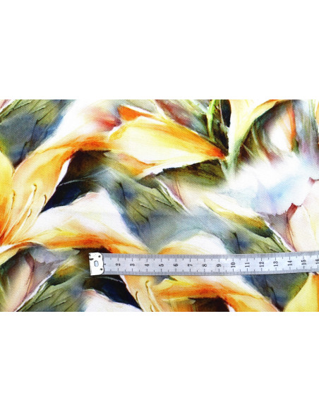 Tissu Gabardine Viscose Imprimé Fleur Grande Lys Orange de Qualité, Tissu au mètre, Tissu pas cher - Alltissus.com