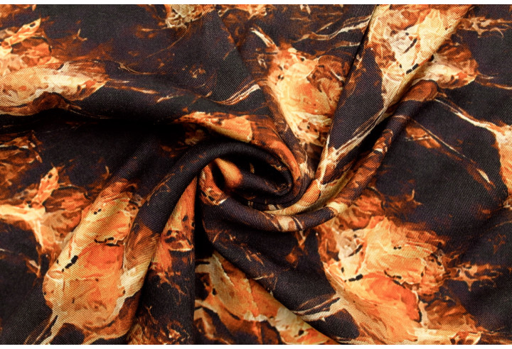 Tissu Gabardine Viscose Imprimé Fleur Fire Noir de Qualité, Tissu au mètre, Tissu pas cher - Alltissus.com