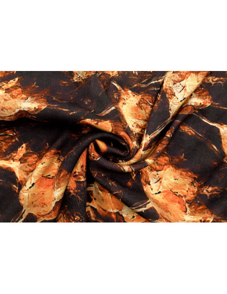 Tissu Gabardine Viscose Imprimé Fleur Fire Noir de Qualité, Tissu au mètre, Tissu pas cher - Alltissus.com