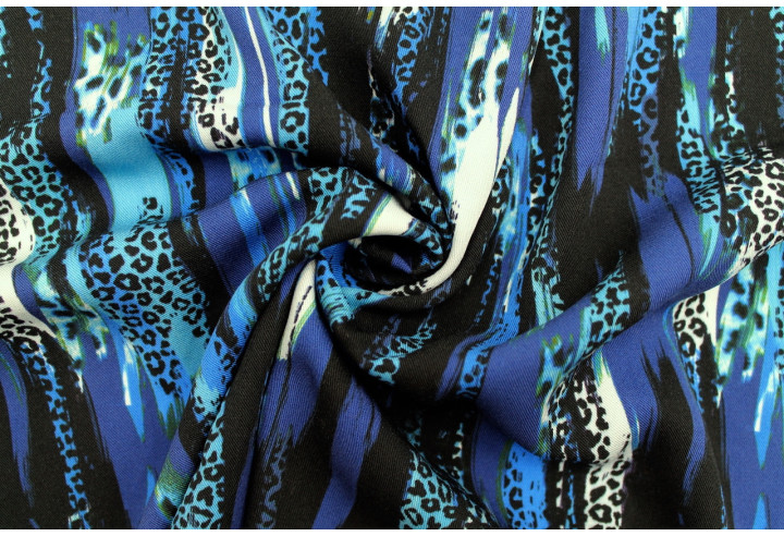 Tissu Gabardine Viscose Imprimé Rayure Félin Bleu de Qualité, Tissu au mètre, Tissu pas cher - Alltissus.com
