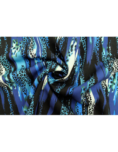 Tissu Gabardine Viscose Imprimé Rayure Félin Bleu de Qualité, Tissu au mètre, Tissu pas cher - Alltissus.com