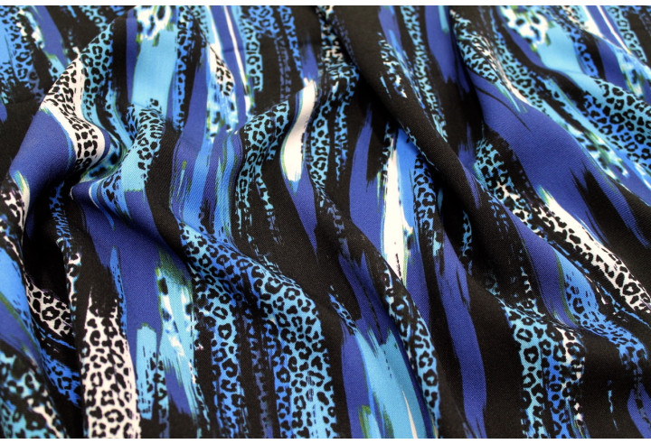Tissu Gabardine Viscose Imprimé Rayure Félin Bleu de Qualité, Tissu au mètre, Tissu pas cher - Alltissus.com
