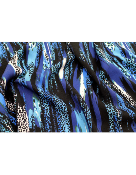 Tissu Gabardine Viscose Imprimé Rayure Félin Bleu de Qualité, Tissu au mètre, Tissu pas cher - Alltissus.com