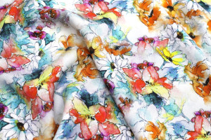 Tissu Gabardine Viscose Imprimé Fleur Edel Orange et Turquoise de Qualité, Tissu au mètre, Tissu pas cher - Alltissus.com 2