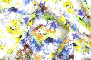 Tissu Gabardine Viscose Imprimé Fleur Edel Jaune et Bleu de Qualité, Tissu au mètre, Tissu pas cher - Alltissus.com 2