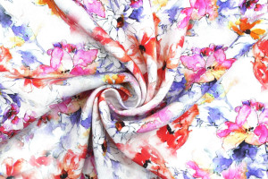 Tissu Gabardine Viscose Imprimé Fleur Edel Rouge et Violet de Qualité, Tissu au mètre, Tissu pas cher - Alltissus.com