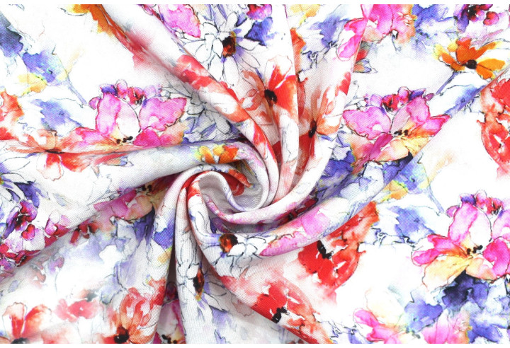 Tissu Gabardine Viscose Imprimé Fleur Edel Rouge et Violet de Qualité, Tissu au mètre, Tissu pas cher - Alltissus.com