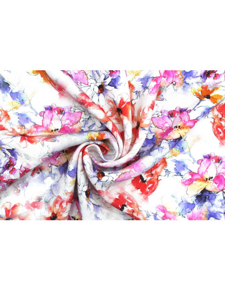 Tissu Gabardine Viscose Imprimé Fleur Edel Rouge et Violet de Qualité, Tissu au mètre, Tissu pas cher - Alltissus.com