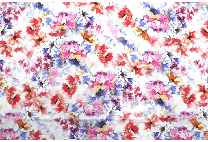 Tissu Gabardine Viscose Imprimé Fleur Edel Rouge et Violet de Qualité, Tissu au mètre, Tissu pas cher - Alltissus.com