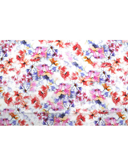 Tissu Gabardine Viscose Imprimé Fleur Edel Rouge et Violet de Qualité, Tissu au mètre, Tissu pas cher - Alltissus.com