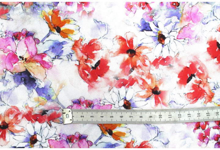 Tissu Gabardine Viscose Imprimé Fleur Edel Rouge et Violet de Qualité, Tissu au mètre, Tissu pas cher - Alltissus.com