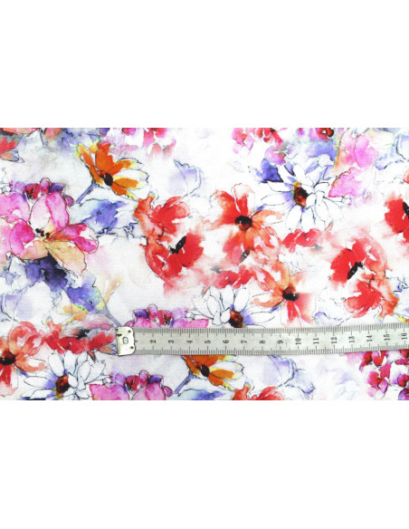Tissu Gabardine Viscose Imprimé Fleur Edel Rouge et Violet de Qualité, Tissu au mètre, Tissu pas cher - Alltissus.com