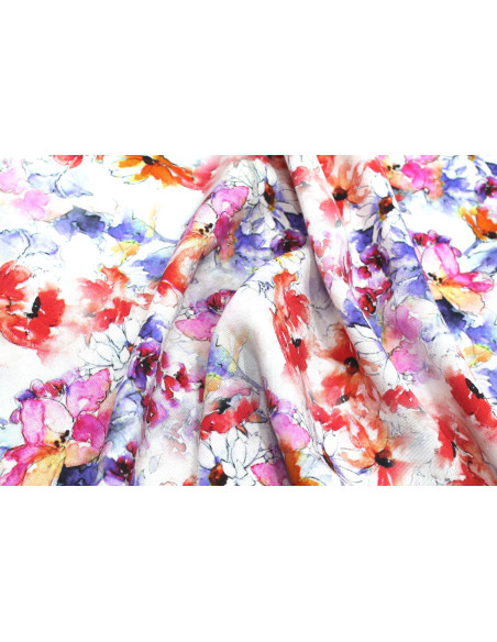 Tissu Gabardine Viscose Imprimé Fleur Edel Rouge et Violet de Qualité, Tissu au mètre, Tissu pas cher - Alltissus.com