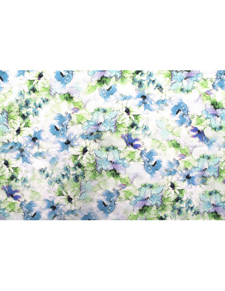 Tissu Gabardine Viscose Imprimé Fleur Edel Bleu et Vert de Qualité, Tissu au mètre, Tissu pas cher - Alltissus.com
