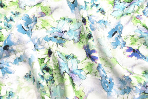Tissu Gabardine Viscose Imprimé Fleur Edel Bleu et Vert de Qualité, Tissu au mètre, Tissu pas cher - Alltissus.com 2