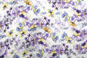 Tissu Gabardine Viscose Imprimé Fleur Edel Violet et Jaune de Qualité, Tissu au mètre, Tissu pas cher - Alltissus.com 2