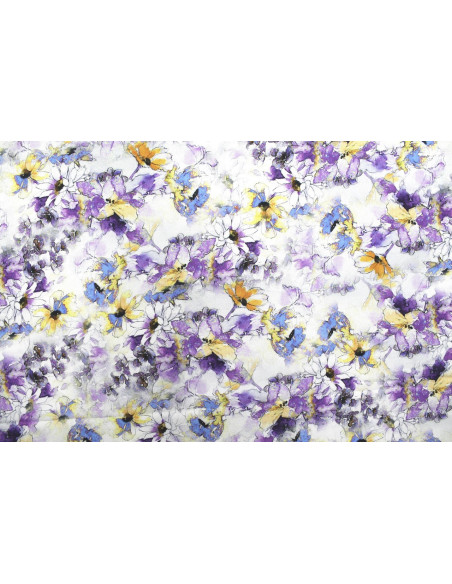 Tissu Gabardine Viscose Imprimé Fleur Edel Violet et Jaune de Qualité, Tissu au mètre, Tissu pas cher - Alltissus.com