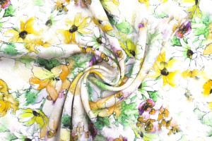 Tissu Gabardine Viscose Imprimé Fleur Edel Safran et Vert de Qualité, Tissu au mètre, Tissu pas cher - Alltissus.com