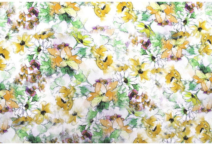 Tissu Gabardine Viscose Imprimé Fleur Edel Safran et Vert de Qualité, Tissu au mètre, Tissu pas cher - Alltissus.com
