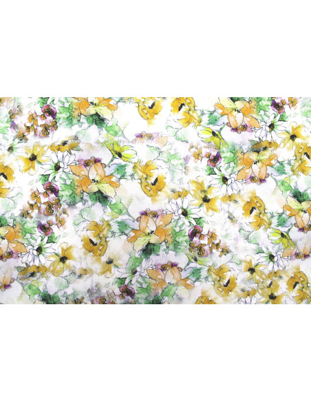 Tissu Gabardine Viscose Imprimé Fleur Edel Safran et Vert de Qualité, Tissu au mètre, Tissu pas cher - Alltissus.com