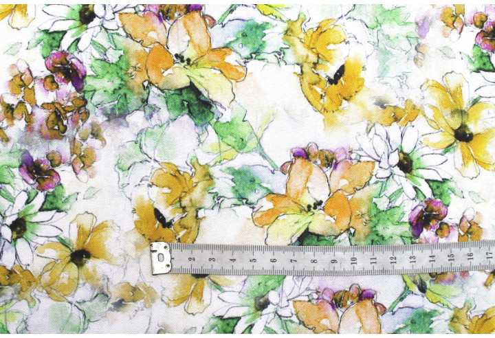 Tissu Gabardine Viscose Imprimé Fleur Edel Safran et Vert de Qualité, Tissu au mètre, Tissu pas cher - Alltissus.com