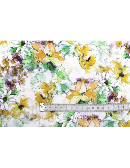 Tissu Gabardine Viscose Imprimé Fleur Edel Safran et Vert de Qualité, Tissu au mètre, Tissu pas cher - Alltissus.com