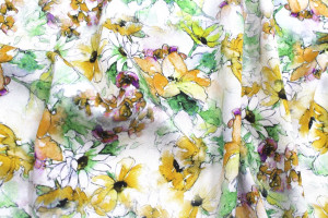 Tissu Gabardine Viscose Imprimé Fleur Edel Safran et Vert de Qualité, Tissu au mètre, Tissu pas cher - Alltissus.com 2
