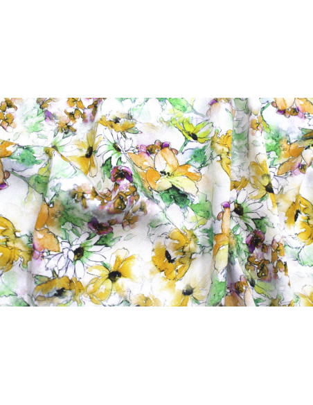 Tissu Gabardine Viscose Imprimé Fleur Edel Safran et Vert de Qualité, Tissu au mètre, Tissu pas cher - Alltissus.com