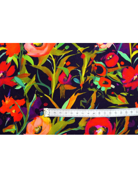 Tissu Gabardine Viscose Imprimé Mélange de fleurs Marine de Qualité, Tissu au mètre, Tissu pas cher - Alltissus.com