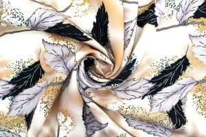 Tissu Gabardine Viscose Imprimé Feuille Plume Beige de Qualité, Tissu au mètre, Tissu pas cher - Alltissus.com